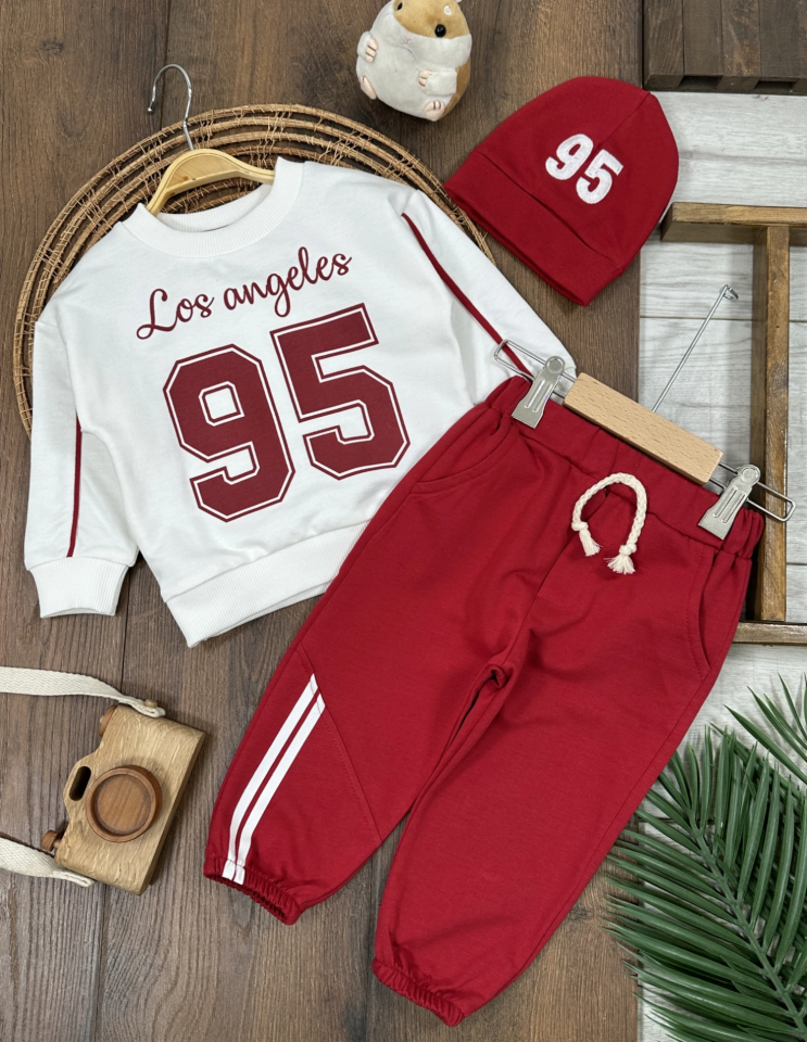 Baskılı Nakışlı 95  Bereli Geniş Kalıp 3lü Erkek Bebek/Çocuk Takım