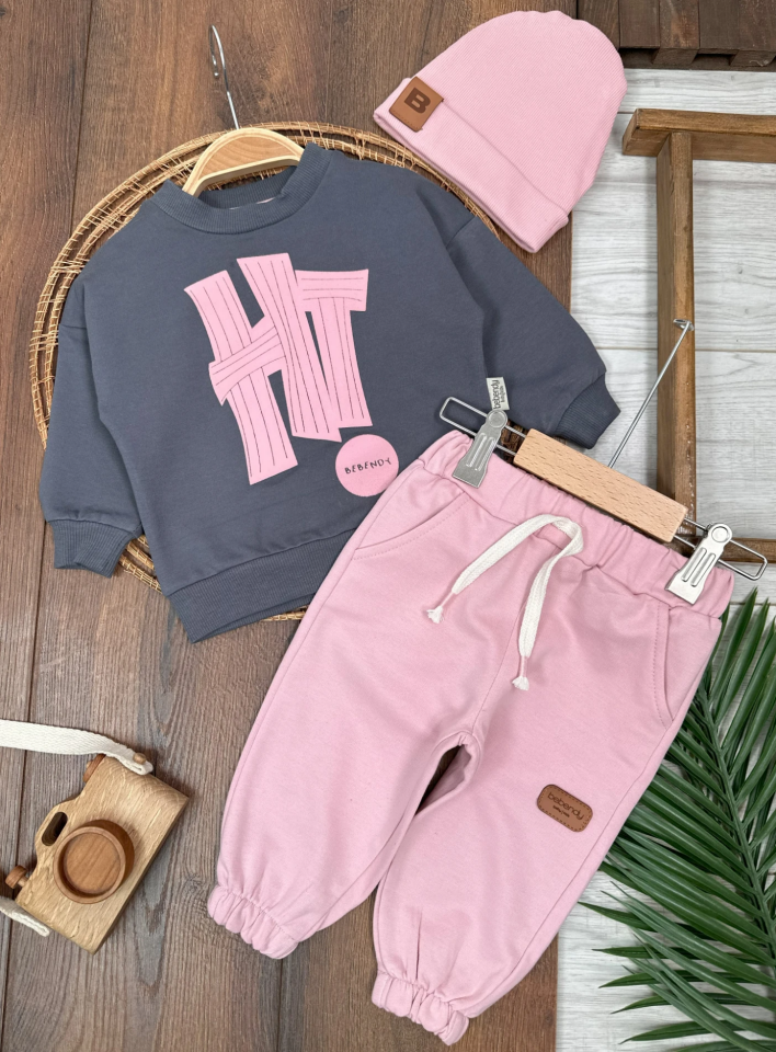Bereli Arma Detaylı Hi Baskılı Oversize (Geniş Kalıp) Kız Bebek Takım