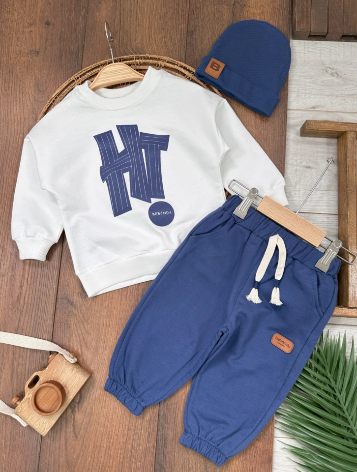 Bereli Armalı Oversize Kabartma Baskılı Erkek Bebek/Çocuk Takım