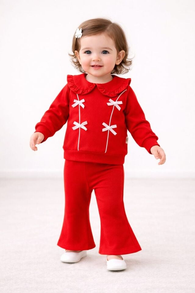 Yaka Detaylı İspanyol Paçalı %100 Pamuk Kız Bebek Takım