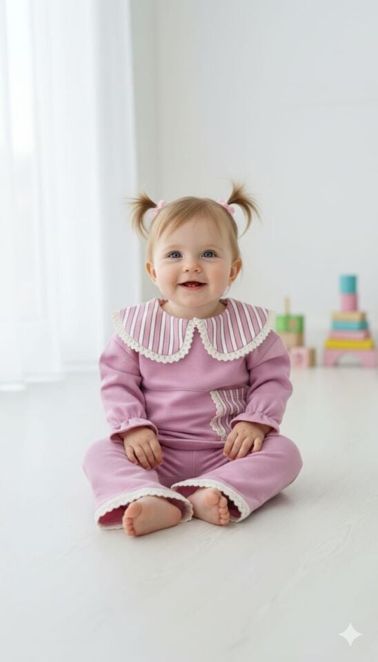 Cep Detaylı İspanyol Paça %100 Pamuk Bebek Kız Takım