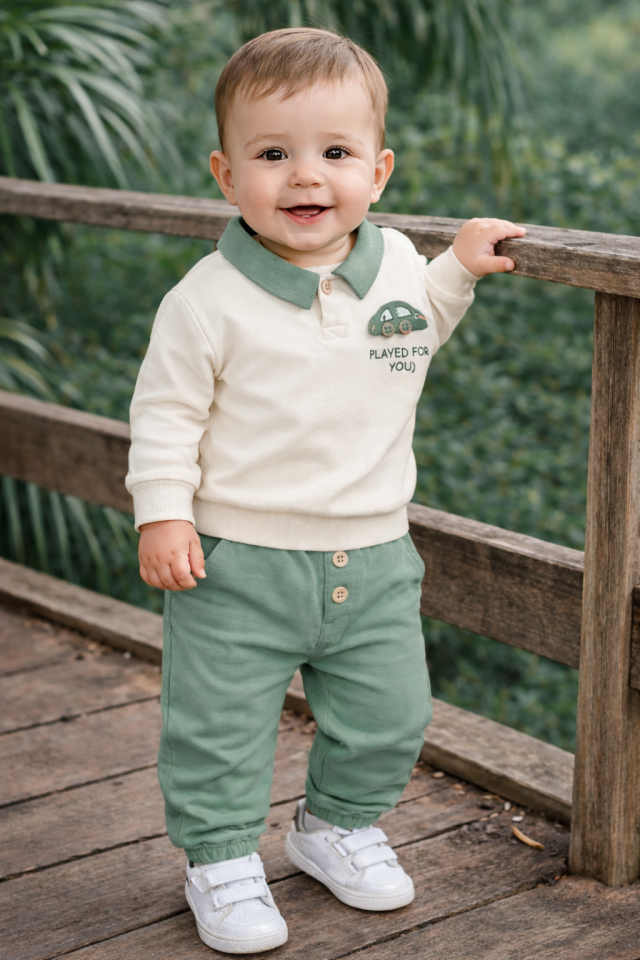 Araba Oyuncaklı Polo Yaka Oversize Geniş Kalıp 2li Erkek Bebek Çocuk Takım